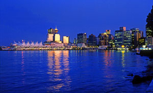 CANADA, British Columbia, VANCOUVER, night skyline and Canada Place (left), CAN563JPL A 300