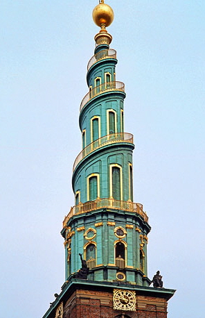 DENMARK, Copenhagen, Vor Frelsers Kirke (Our Saviour's Church spire), DEN162JPL A 458 deep