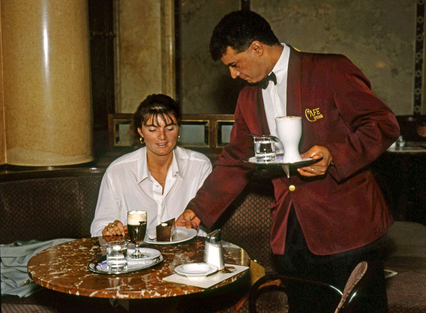 Austria, VIENNA, Cafe Central, traditional coffee house serving, coffee and chocolate cake, VIE229JPL A 850