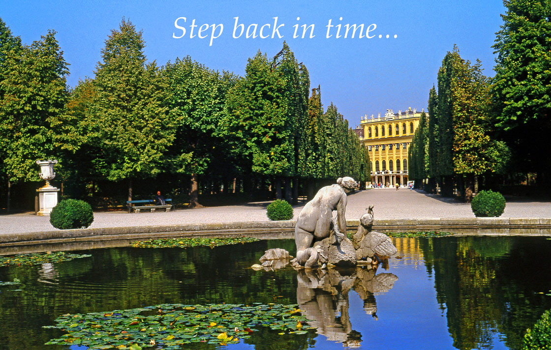 Austria, VIENNA, Schonbrunn Palace and gardens, pond with stone figure, VIE263JPL A 1120 captioned