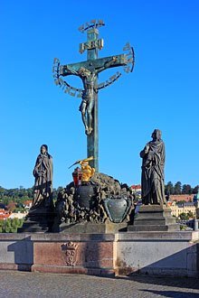 Czech Rep, PRAGUE, Charles Bridge, Holy Crucifix statue, CZ1399JPL 220