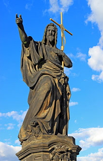 Czech Rep, PRAGUE, Charles Bridge, St John the Baptist statue, CZ1397JPL 220