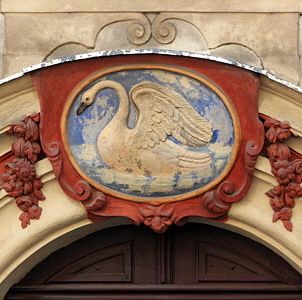 Czech Rep, PRAGUE, Mala Strana, Nerudova Street, house signs, CZ1551JPL 300 deep