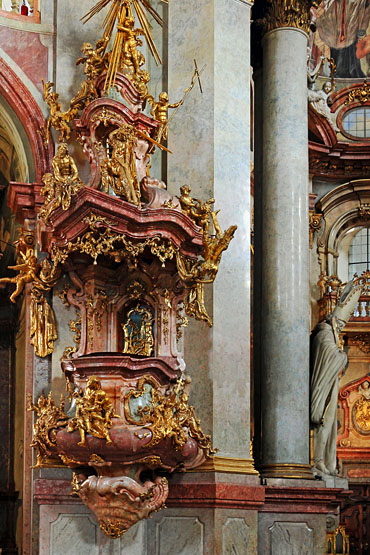 Czech Rep, PRAGUE, Mala Strana, St Nicholas Church, interior, pulpit, CZ1457JPL 370
