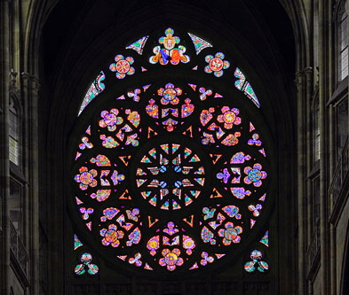 Czech Rep, PRAGUE, Prague Castle complex, St Vitus Cathedral, rosette window, CZ1279JPL A 340 deep