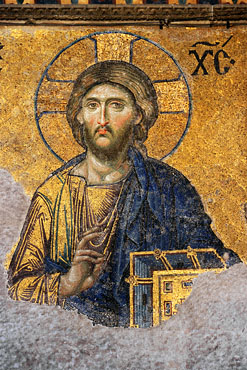TURKEY, Istanbul, Hagia Sophia (Ayasofya mosque), mosaic panel, Christ, TUR905JPL A 370 deep