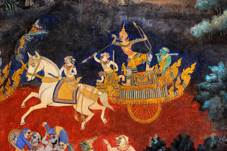 CAMBODIA, Phnom Penh, Royal Palace, complex, Ramayana Frescoes, CAM212JPL A 770
