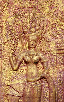 CAMBODIA, Phnom Penh, Wat Phnom, temple site, bas-relief Devata sculptures, CAM1969JPL 285