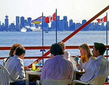 CANADA, British Columbia, VANCOUVER, Lonsdale Quay, people drinking cocktails, and Downtown skyline, VAN901JPL A 370