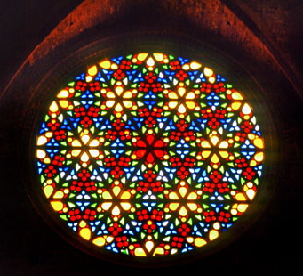 MALLORCA, Palma, Palma Cathedral, large stained glass window, SPN1238JPL A 310 deep