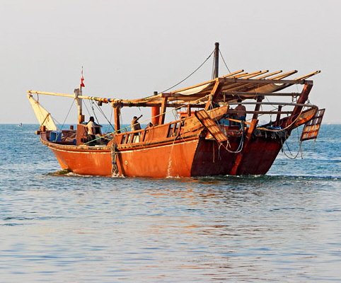 BAHRAIN, Manama, Financial Harbour area, traditional fishing boat (dhow), BHR760JPL A 467 deep