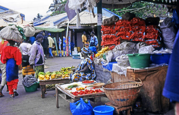 GAMBIA, Banjul, Albert Market, stalls and shoppers, GAM976JPL A 750