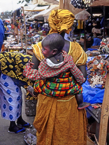 GAMBIA, Banjul, mother and papoose (carrying baby), GAM973JPL A 363