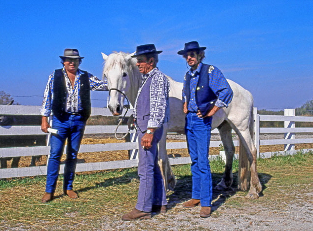 LA CAMARGUE, 'Cowboys' with white horse, FRA610JPLA   700 wide