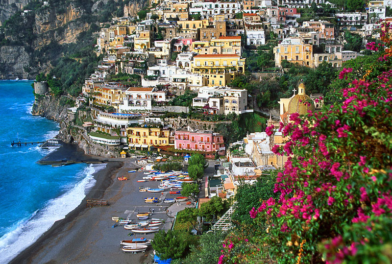 ITALY, Campania, Amalfi Coast, POSITANO, cliffside village houses, coastal view, ITL1163JPL  800