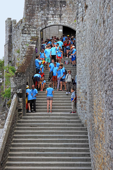 FRANCE, Normandy, MONT SAINT-MICHEL, granite stairways, and visitors, FRA2797JPL A 370