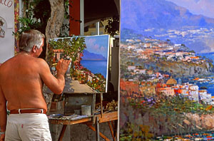 ITALY, Campania, Amalfi Coast, POSITANO, artist painting village scene, ITL1173JPL  300