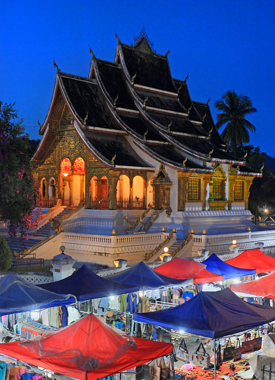 LAOS, Luang Prabang, Royal Palace site, Haw Pha Bang temple, and night market,LAO582JPL 750 deep