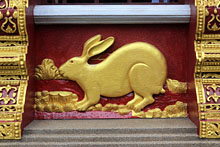 Northern Thailand, CHIANG RAI, Wat Klang Wiang, relief carvings on ubosot, THA4487JPL 220