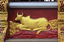 Northern Thailand, CHIANG RAI, Wat Klang Wiang, relief carvings on ubosot, THA4489JPL 220