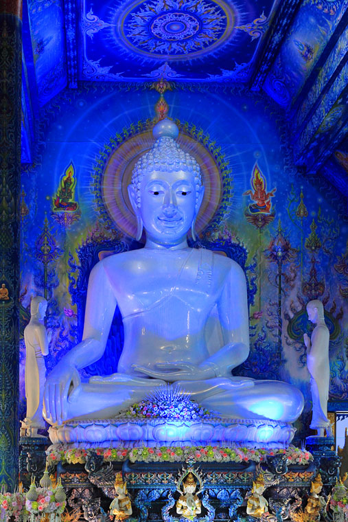 Northern Thailand, CHIANG RAI, Wat Rong Suea Ten (Blue Temple),  interior, Buddha statue, THA4535JPL A  760 deep