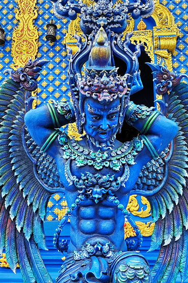 Northern Thailand, CHIANG RAI, Wat Rong Suea Ten (Blue Temple), guardian figure, THA5600JPL M  370