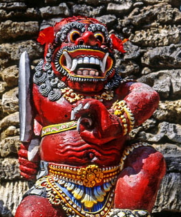 Indonesia, BALI, temple guardian statue, at entrance, BAL1014JPL A 265