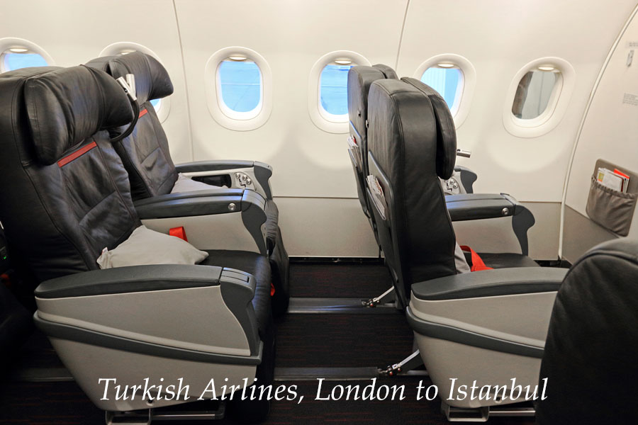 Turkish Airlines, Airbus A320, Business Class cabin, London to Istanbul, 900 captioned
