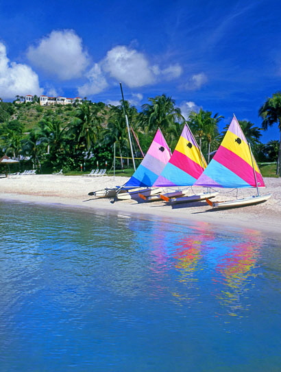 ANTIGUA, Mamora Bay Beach with sunfish sailboats, St Jame's Club beach, ANT677JPL A 410