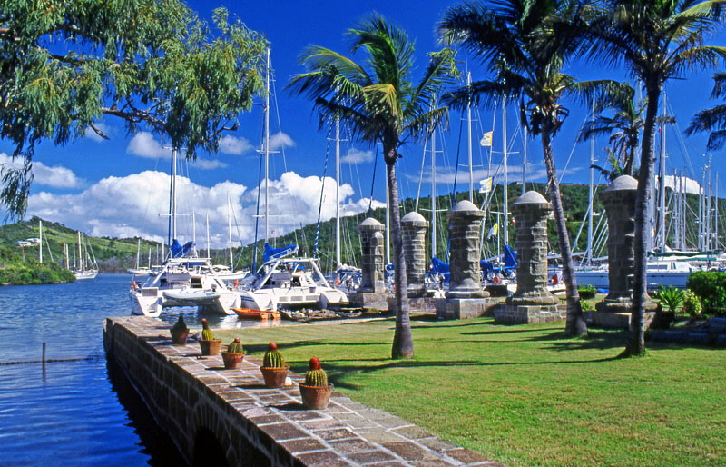 ANTIGUA, Nelson's Dockyard, Old Boat House area, with restored pillars, ANT832JPL A 800