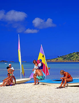 ANTIGUA, West Coast, beach with tourists and sailboats, ANT672JPL A 277