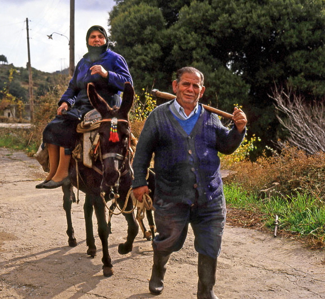 Greek Islands, CRETE, farmer and woman on donkey, GIS184JPL 602 deep
