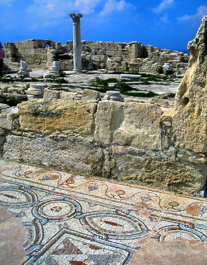 CYPRUS, Limassol area, Roman CURIUM (Kourion), ruins of the basilica, floor mosaics, CYP342JPL A 415