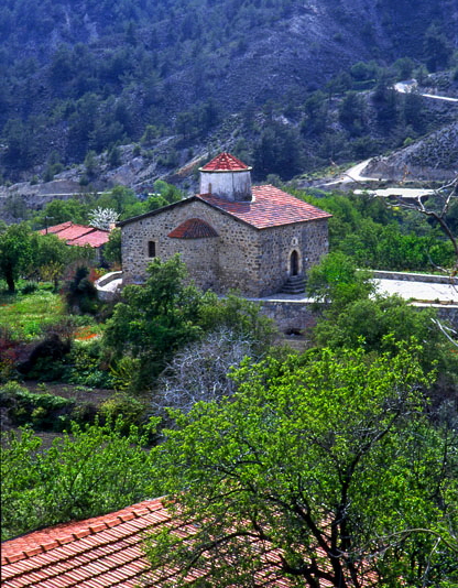 CYPRUS, Troodos Mountain scenery, AGROS village and stone built church, CYP352JPL A 416