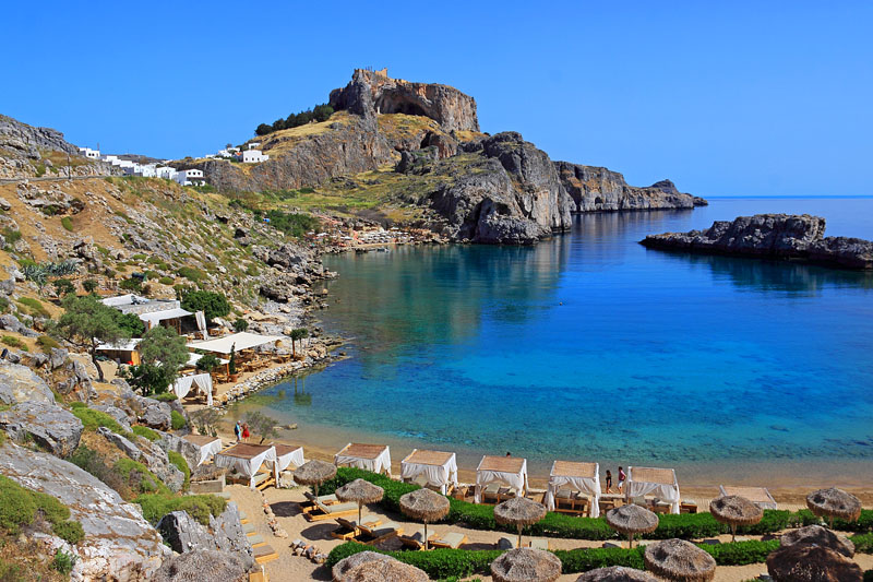 RHODES, Lindos, St Paul's Bay and beach, GIS1254JPL 800