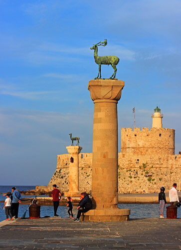 RHODES, Rhodes Town, Mandraki Harbour, deer column, and St Nicholas Fort, GIS1729JPL 363