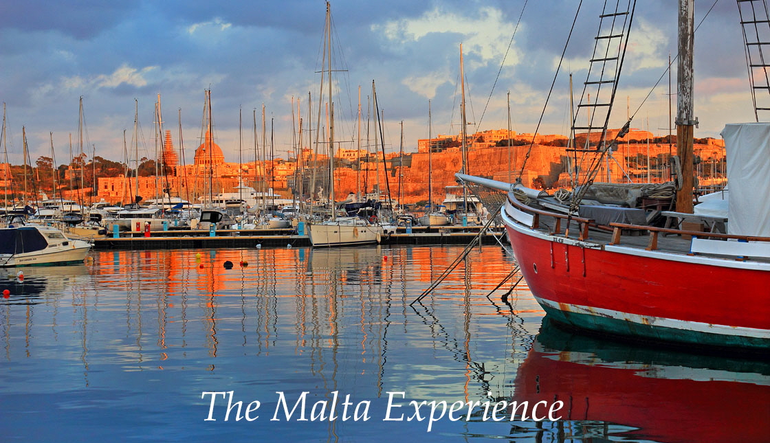MALTA, Sliema, seafront, sunset and boats, view towards Valletta, MLT823JPL 1120 captioned