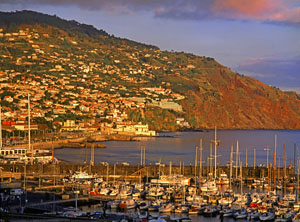 MADEIRA, Funchal, evening light over town and marina, MAD245JPL - A  300