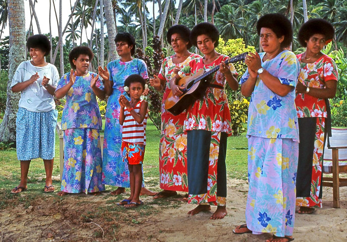 Matangi, resort staff singing farewell song to visitors, FIJ855JPL A 700