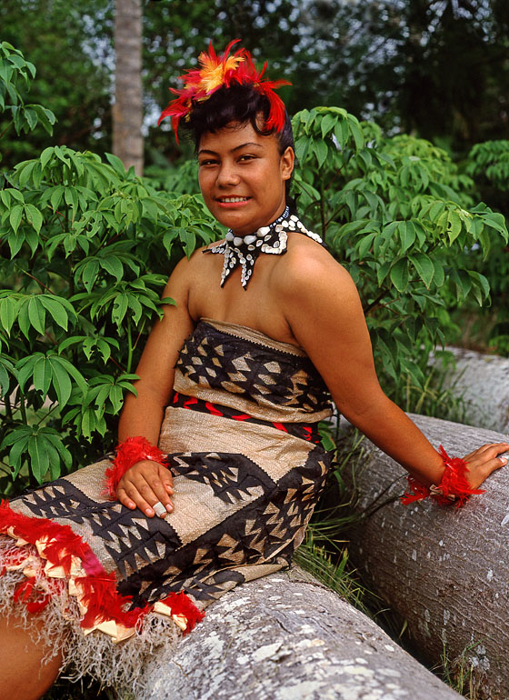 TONGA, Tongan woman in national dress, posing, TON146JPL A 770 deep